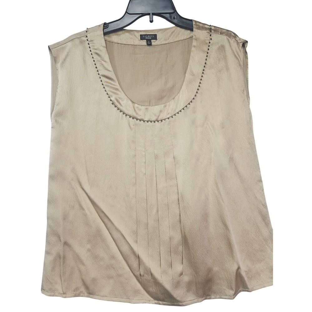 Talbots Womens Gold Beaded Scoop Neck Pleated Sleeveless Blouse Size 6
